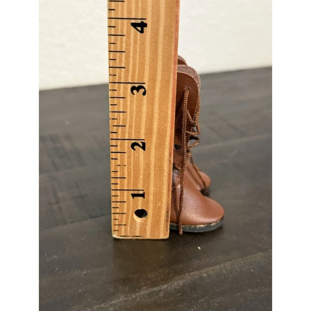 Vtg Dark Brown Lace Up Riding Boots Doll Shoe Tall